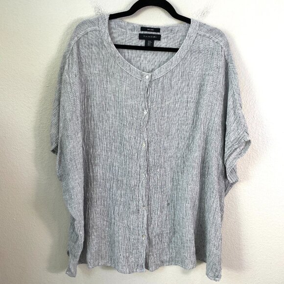 Tahari Womens Medium Gray 100% Linen Oversized Shirt Dolman Sleeve Top - Picture 1 of 9